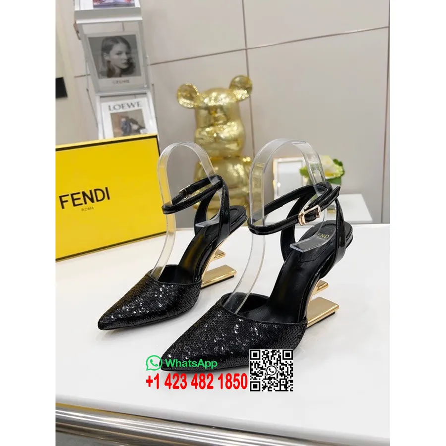 Fendi First Pumps 8 Cm Pailletter/kalveskind Efterår/vinter 2021 Kollektion, Sort