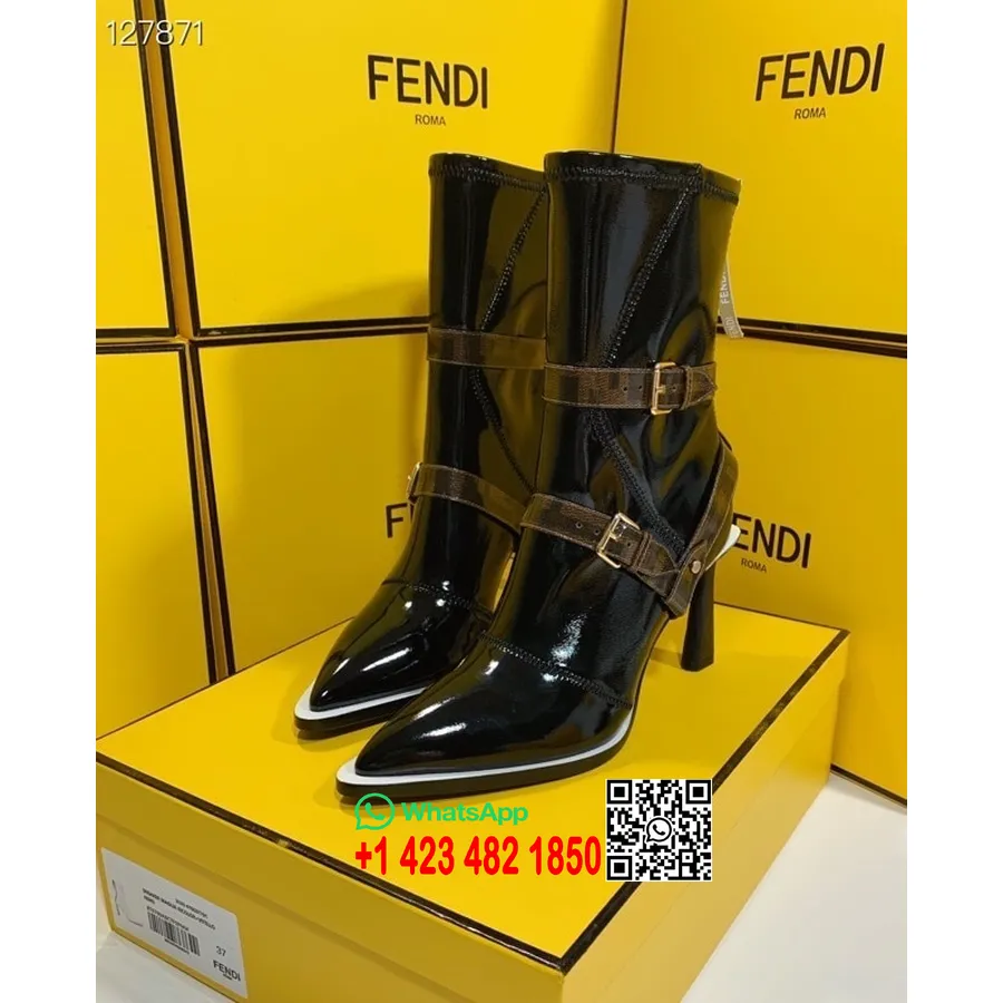 Botine Fendi Neopren Ham 8cm Piele De Vitel Colectia Toamna/iarna 2020, Negru