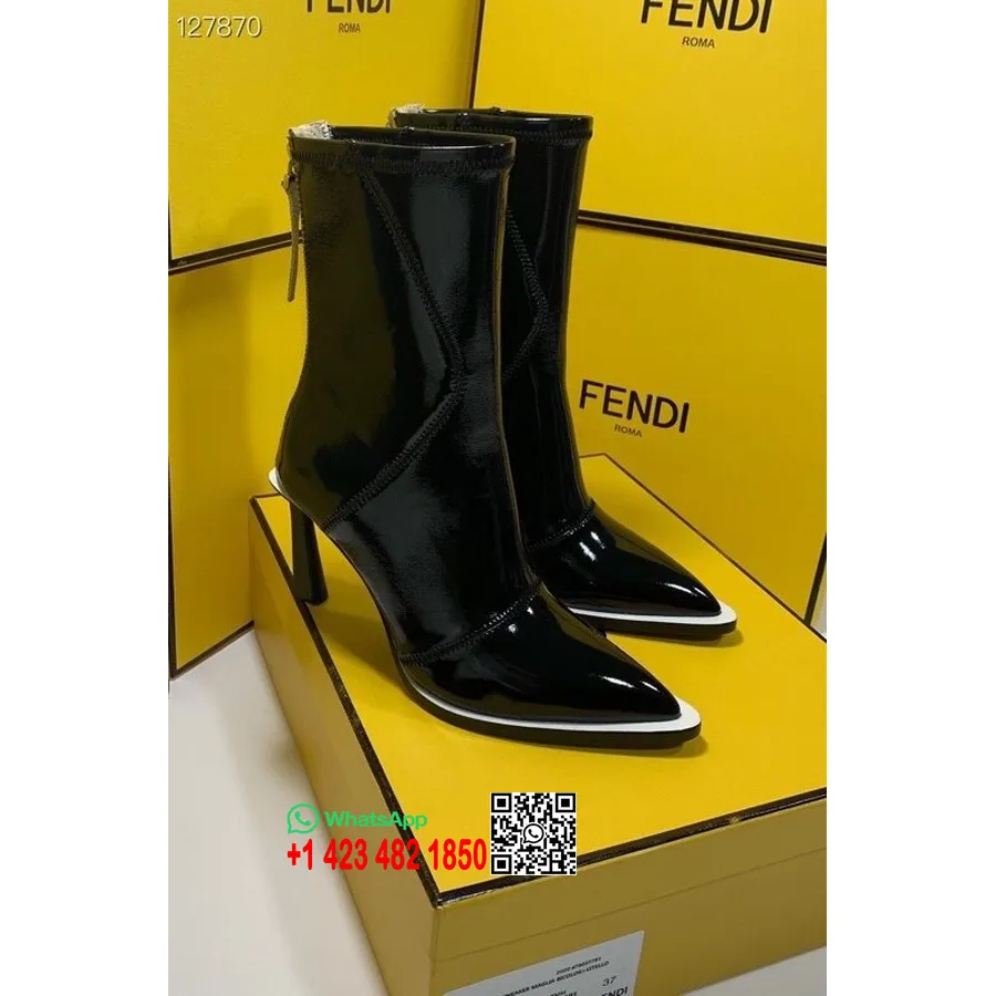 Botine Fendi Neopren Piele De Vitel 8cm Colectia Toamna/iarna 2020, Negru