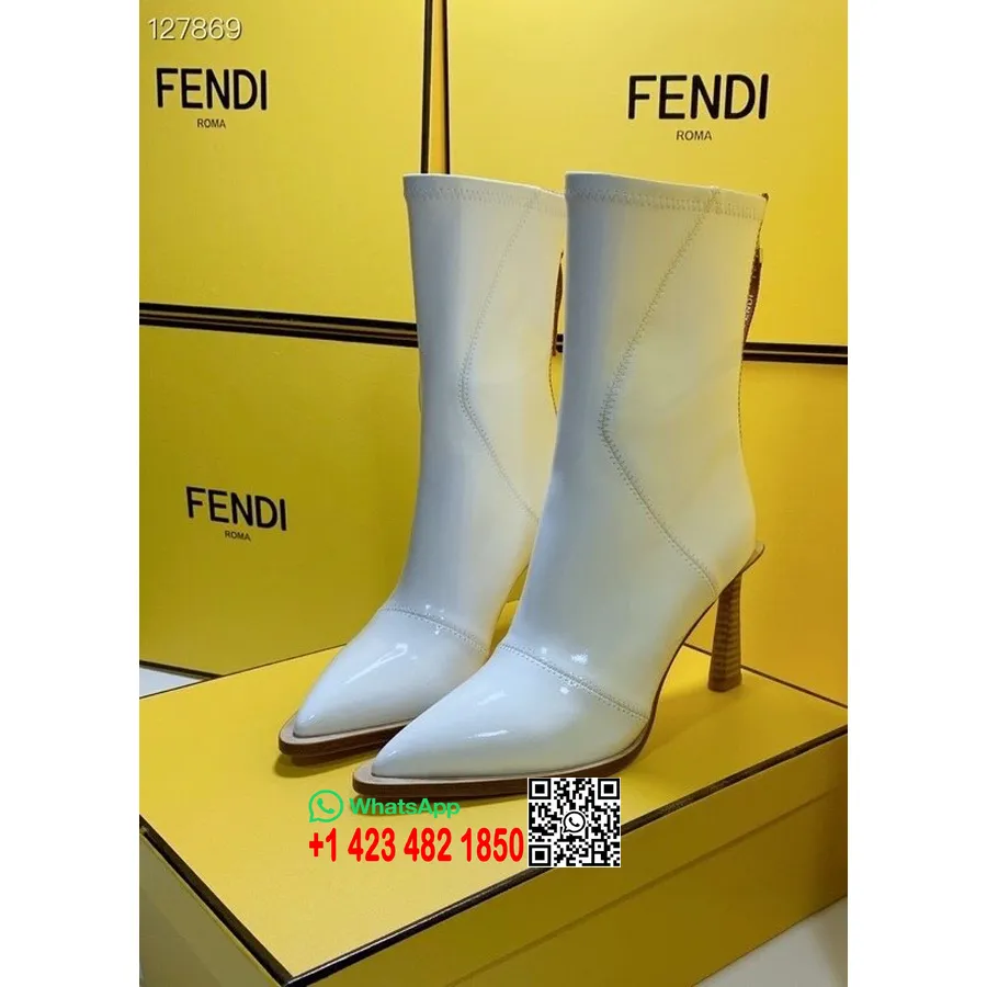 Botine Fendi Neopren Piele De Vitel 8cm Colectia Toamna/iarna 2020, Alb