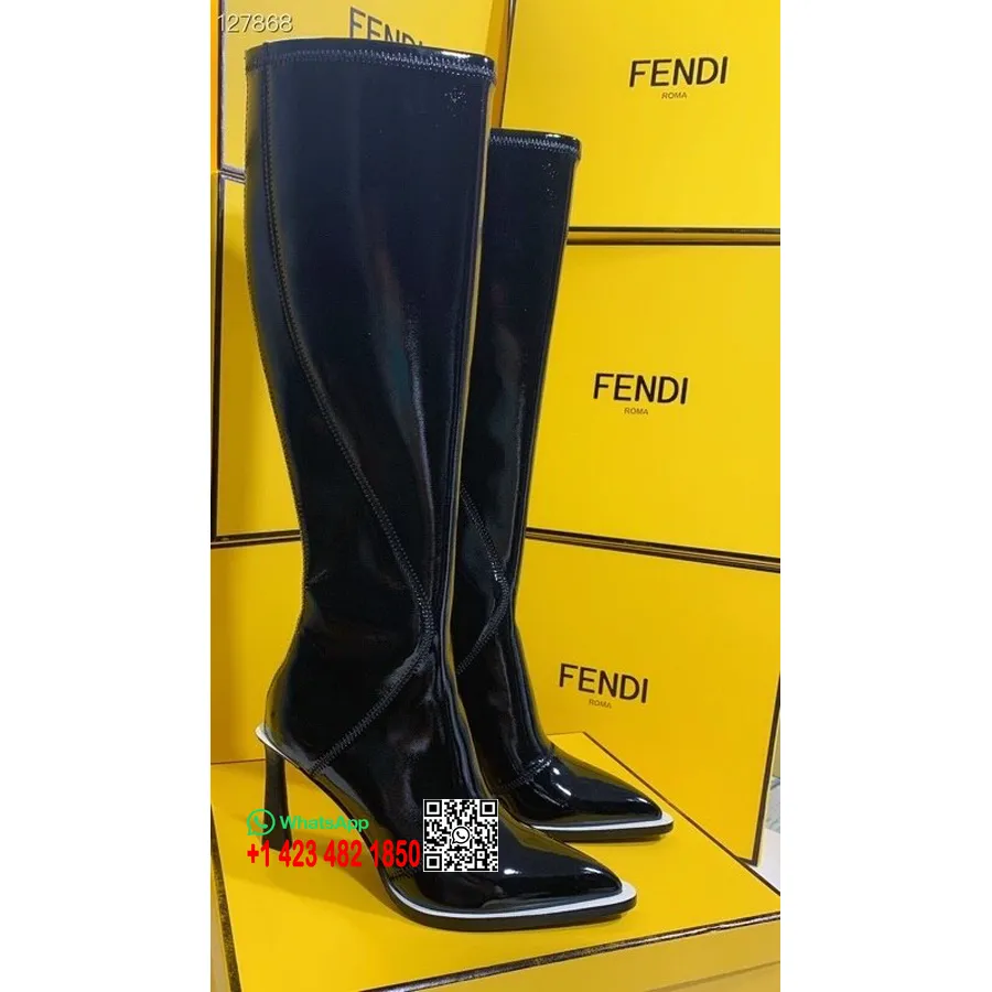 Fendi Botas Altas De Neopreno Hasta La Rodilla 8 Cm Piel De Becerro Colección Otoño/invierno 2020, Negro