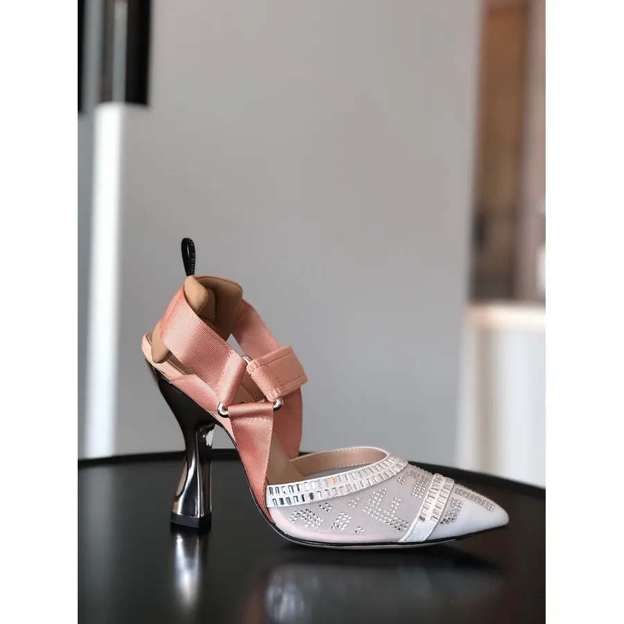 Fendi Colibri Runway Crystal FF Slingback Pumps 85mm Spring/Summer 2020 Collection, White