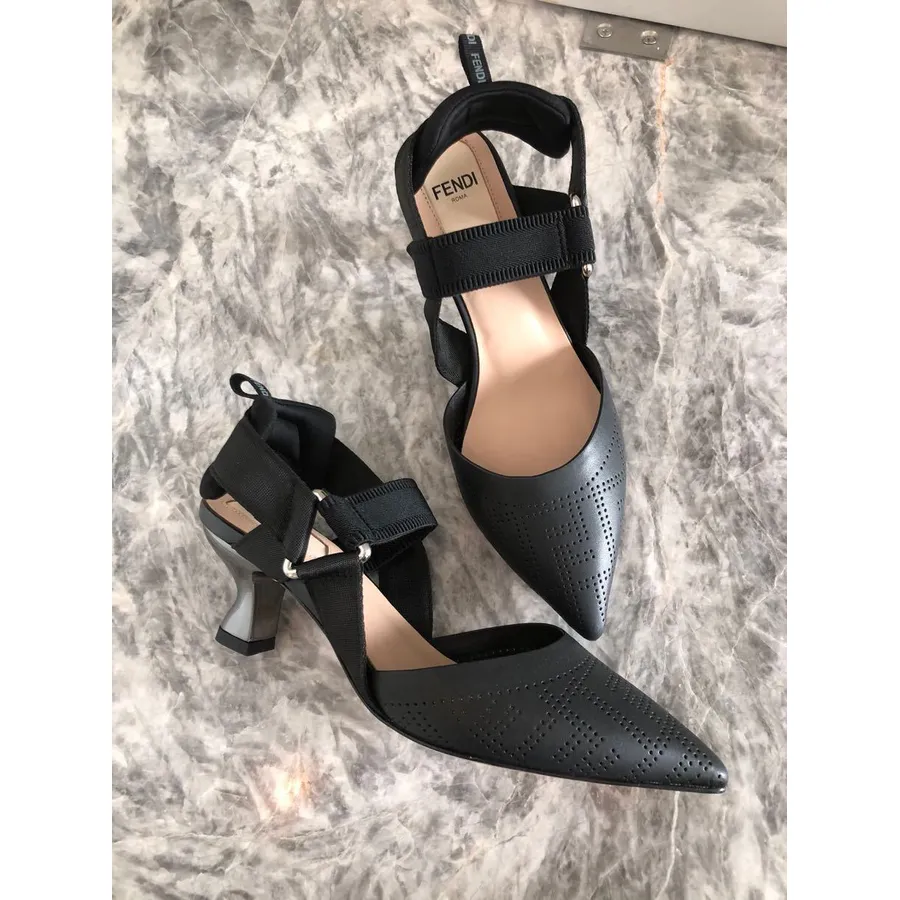 Fendi Colibri Rullebane Perforerte Ff Slingback Pumps 55mm Vår/sommer 2020 Kolleksjon, Svart