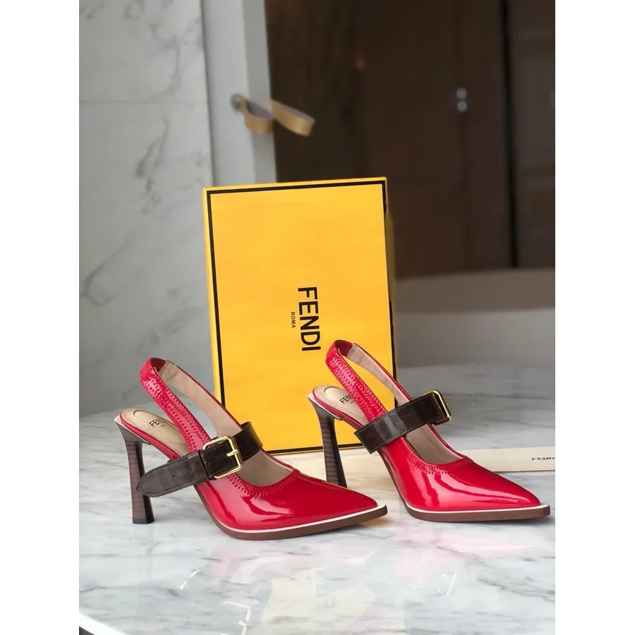 Fendi FFrame Slingback Pumps 95mm Spring/Summer 2020 Collection, Red