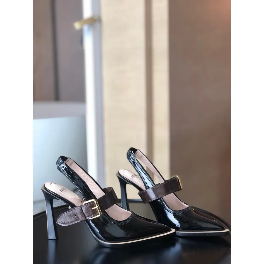 Fendi FFrame Slingback Pumps 95mm Spring/Summer 2020 Collection,  Black