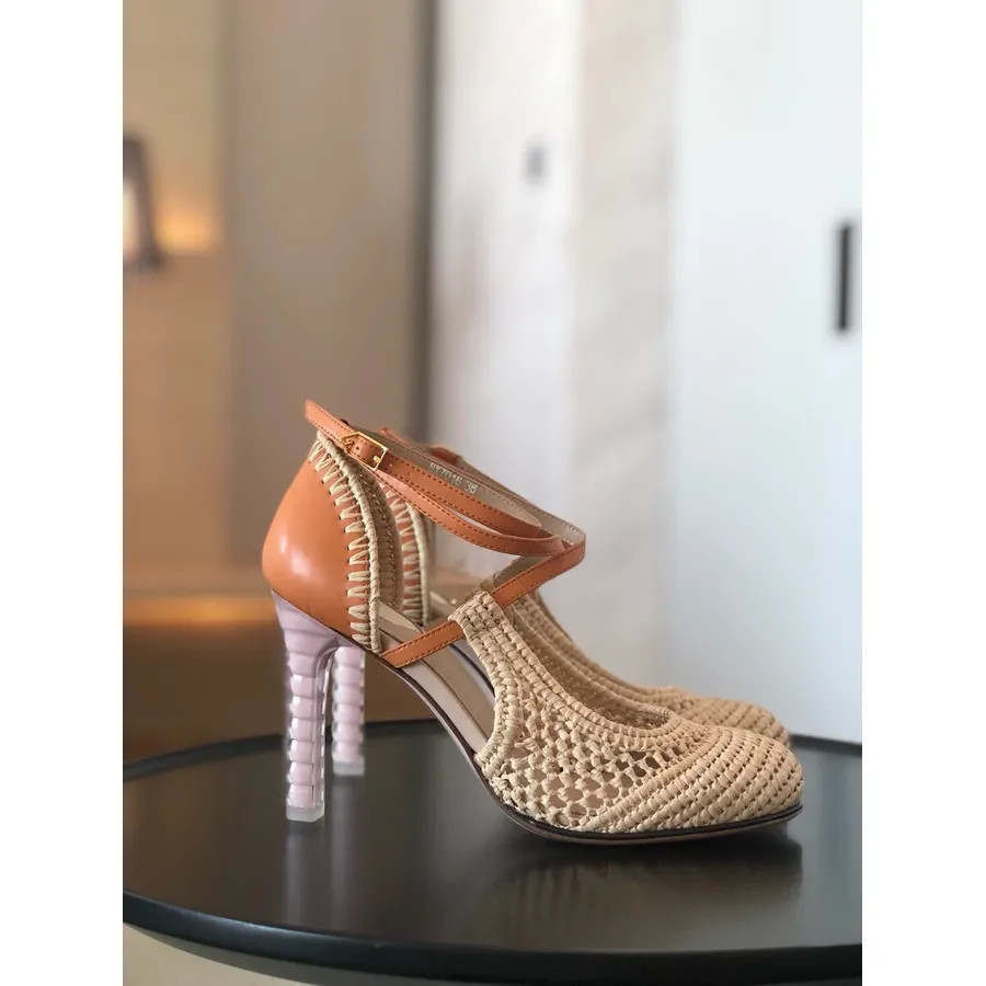 Fendi Wicker Runway Heels Calfskin Leather Spring/Summer 2020 Collection, Nude