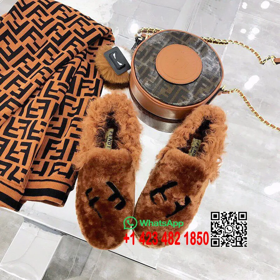 Fendi FF Logo Mink Fur Slippers Calfskin Leather Fall/Winter 2018 Collection, Tan