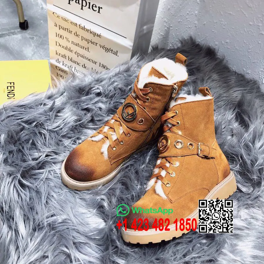 Fendi Botines Con Cordones Y Logo F En Piel De Becerro De Ante Colección Otoño/invierno 2018, Tostado