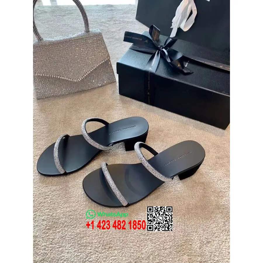 Giuseppe Zanotti Mules En Cristal Collection Printemps/été 2020 En Cuir De Veau, Noir