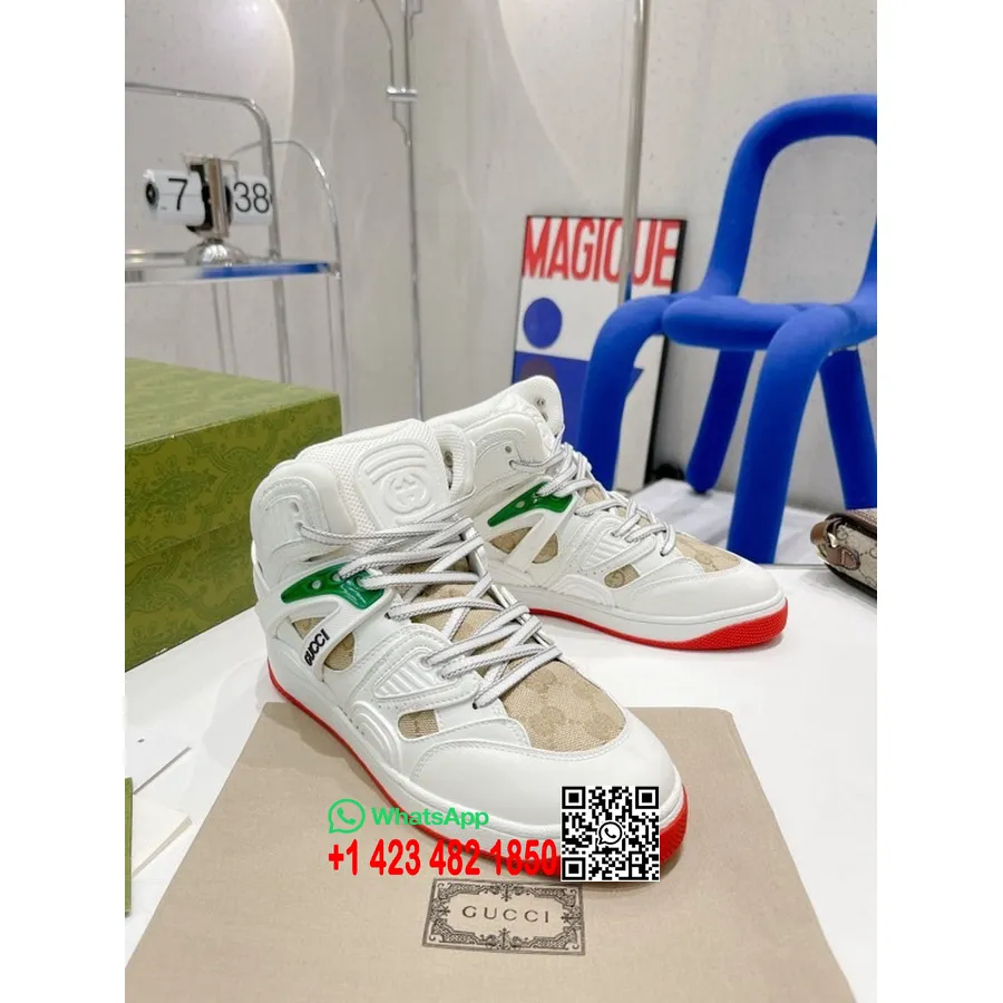 Gucci Basket Tenis Hi-top Piele De Vițel, Colecția Primăvară/vară 2022, Alb/bej