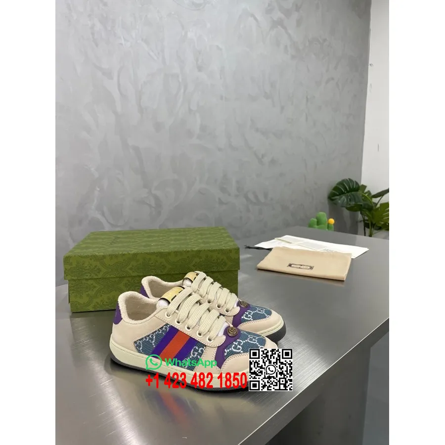 Gucci Screener Sneakers 570442 Skóra Cielęca Kolekcja Wiosna/lato 2022, Niebieski/czerwony