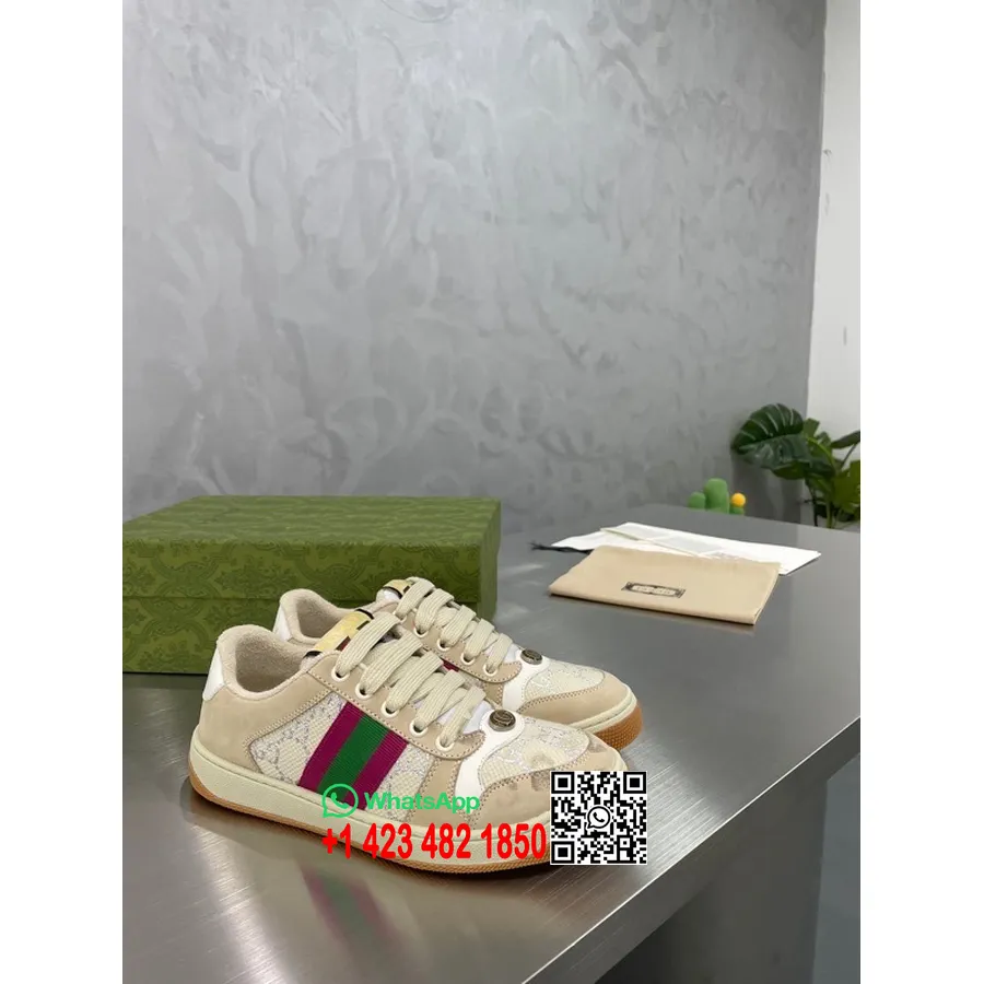 Gucci Screener Sneakers 570442 Skóra Cielęca Kolekcja Wiosna/lato 2022, Biały/zielony