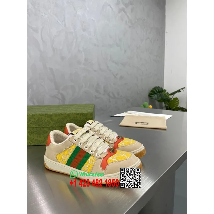 Gucci Screener Sneakers 570442 Skóra Cielęca Kolekcja Wiosna/lato 2022, żółty/czerwony