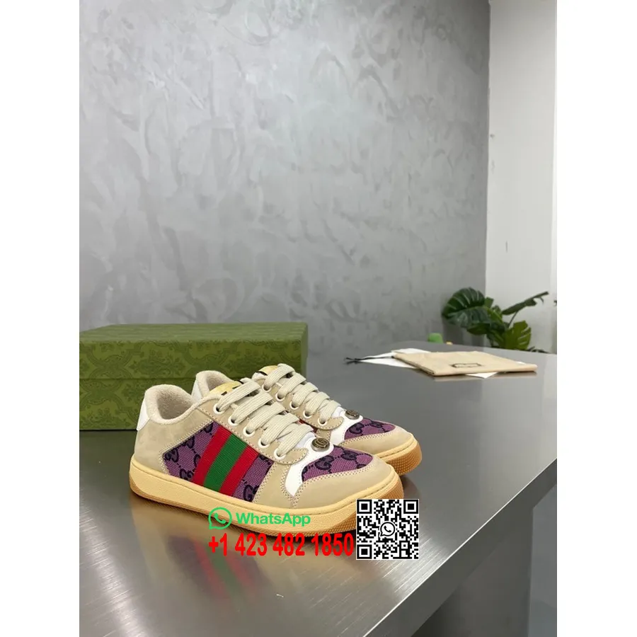 Gucci Screener Sneakers 570442 Kalfsleer Collectie Lente/zomer 2022, Roze/rood