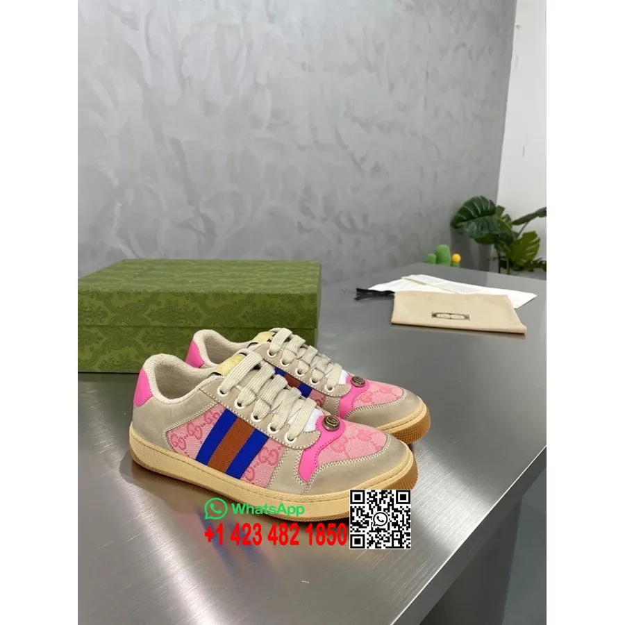 Gucci Screener Sneakers 570442 Kalvskinn Vår/sommar 2022 Kollektion, Rosa/blå