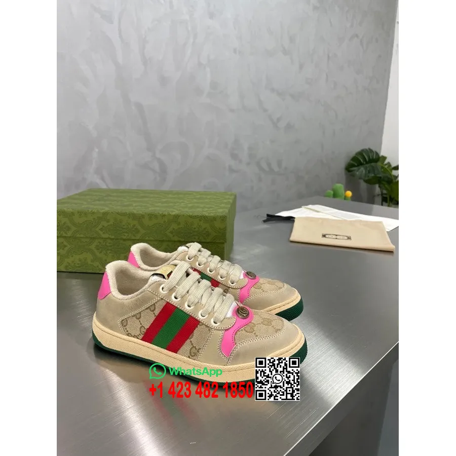 Gucci Screener Sneakers 570442 Kalveskind Forår/sommer 2022 Kollektion, Pink/rød