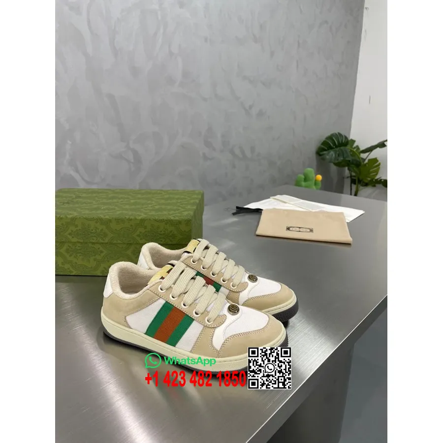 Gucci Screener Sneakers 570442 Calfskin Leather Spring/Summer 2022 Collection, White/Green