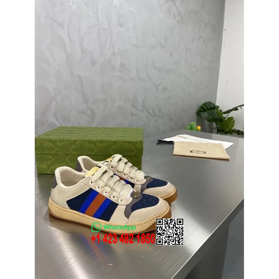 Gucci Screener Sneakers 570442 δέρμα μοσχαριού συλλογή άνοιξη/καλοκαίρι 2022, μπλε/κόκκινο