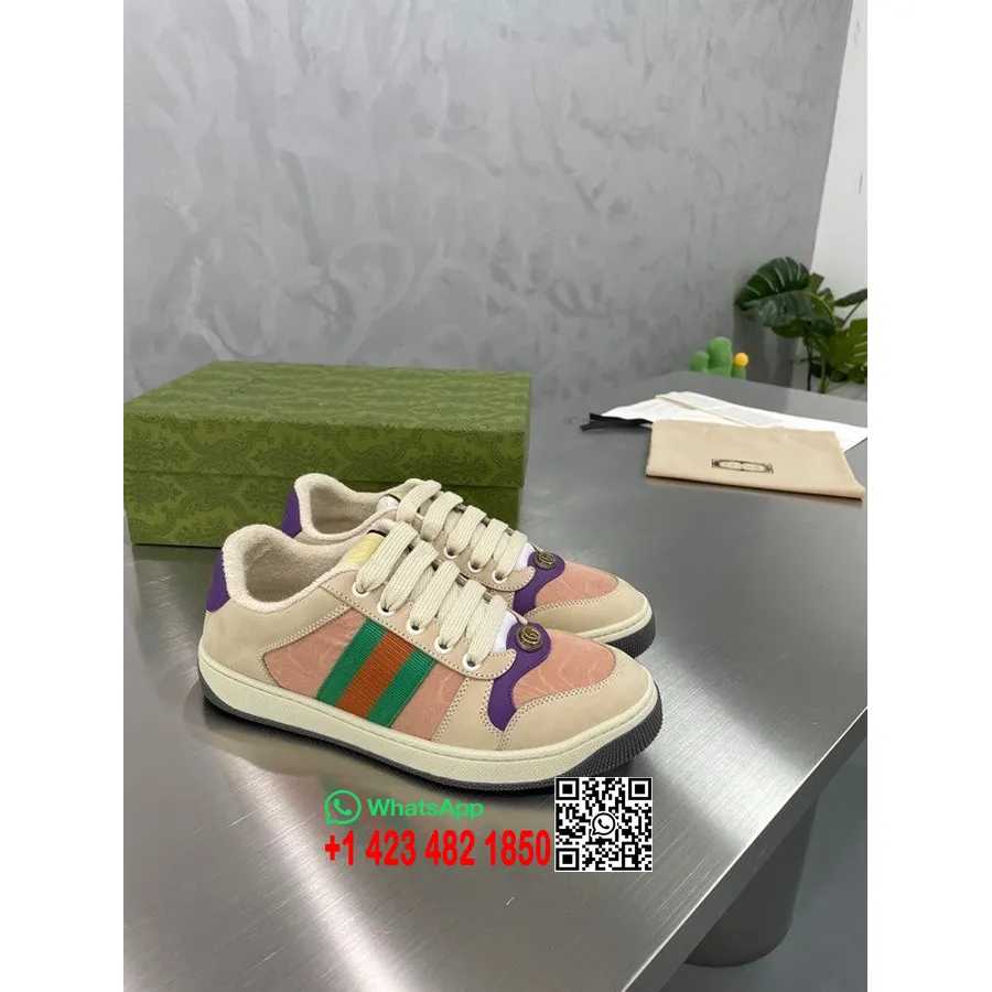 Gucci Screener Sneakers 570442 Calfskin Leather Spring/Summer 2022 Collection, Green/Pink