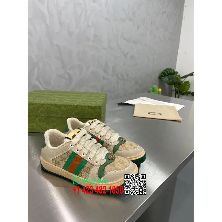 Gucci Screener Sneakers 570442 Kalvskinn Läder Vår/sommar 2022 Kollektion, Ebenholts