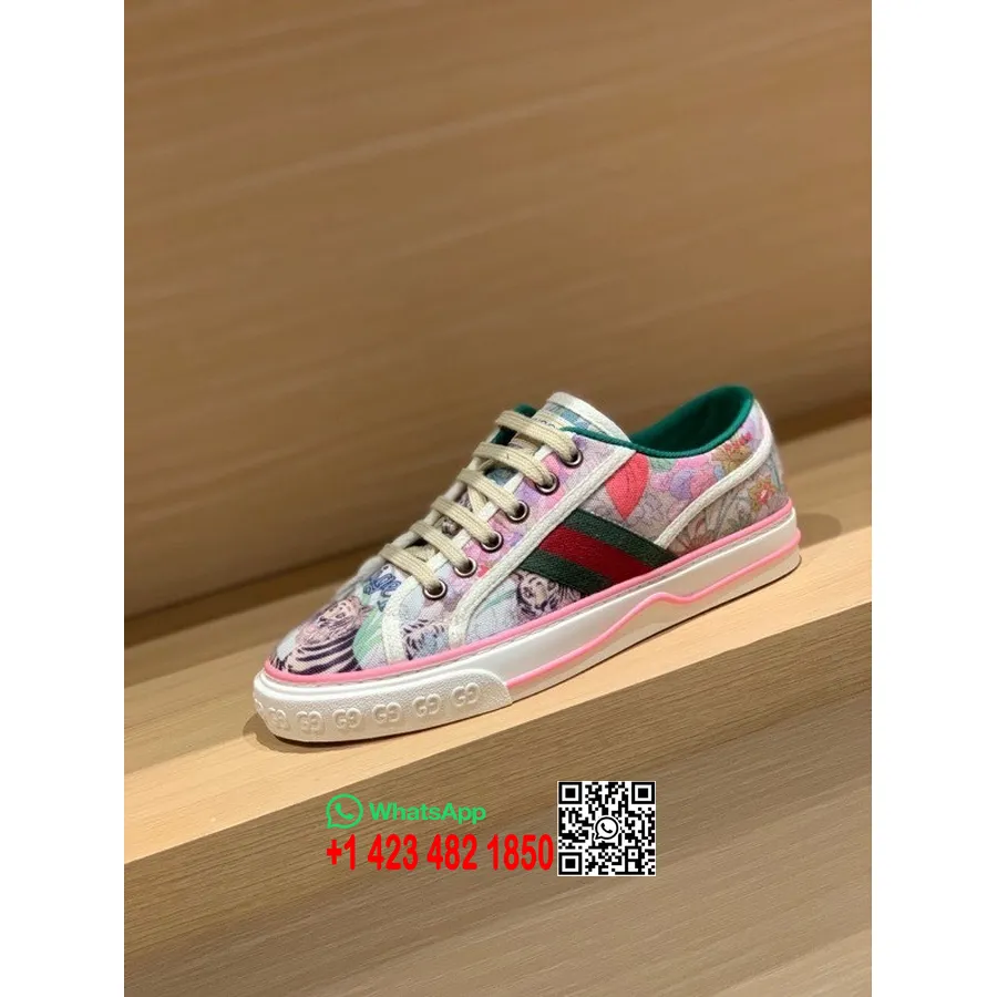 Gucci Dame Tennis 1977 Sneaker 606110 Kalveskind Forår/sommer 2022 Kollektion, Pink/multi