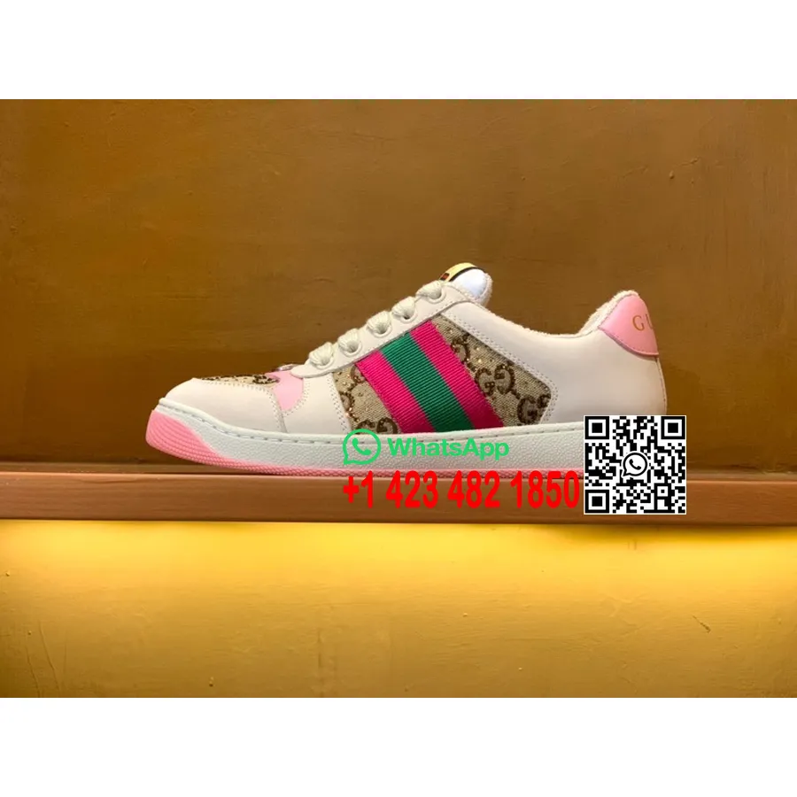 Gucci Screener Sneaker För Kvinnor Med Kristaller 677423 Kalvskinn Vår/sommar 2022 Kollektion, Rosa