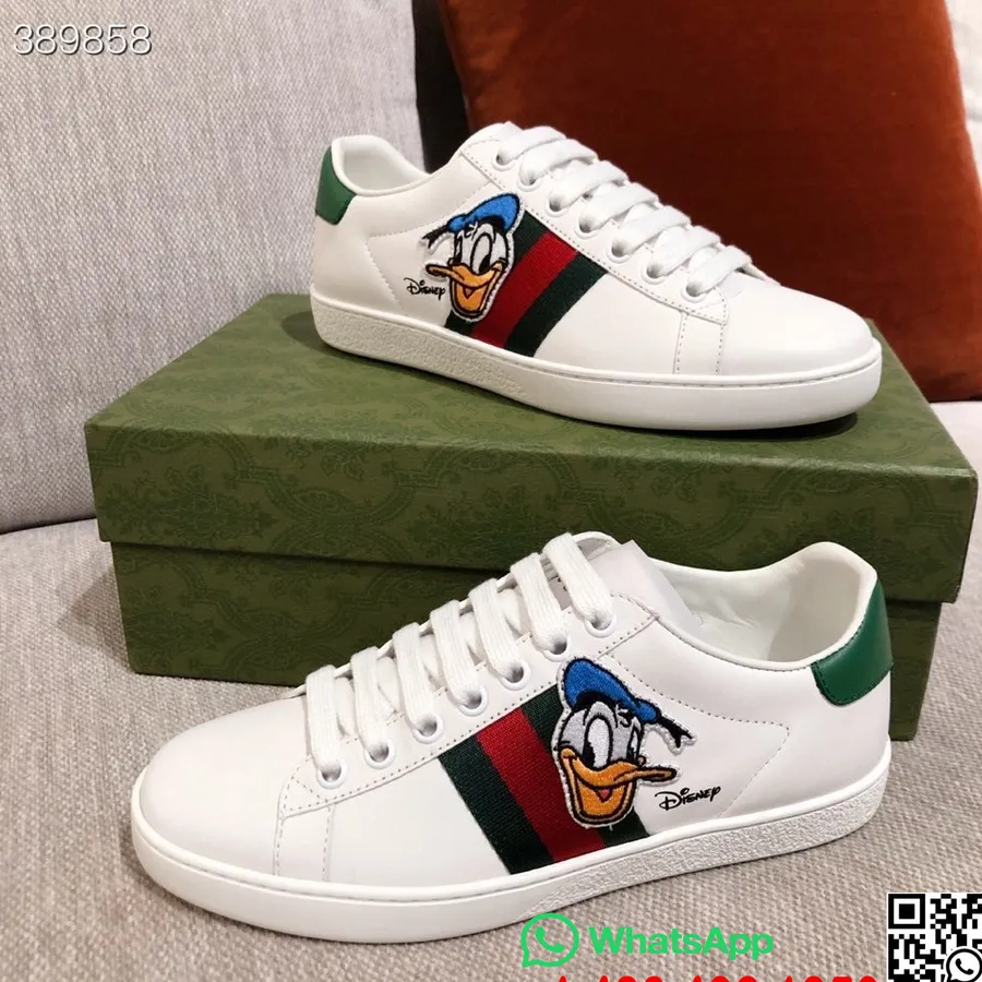 Gucci X Disney Kaczor Daffy Web Ace Trampki Skóra Cielęca Kolekcja Jesień/zima 2021, Biały