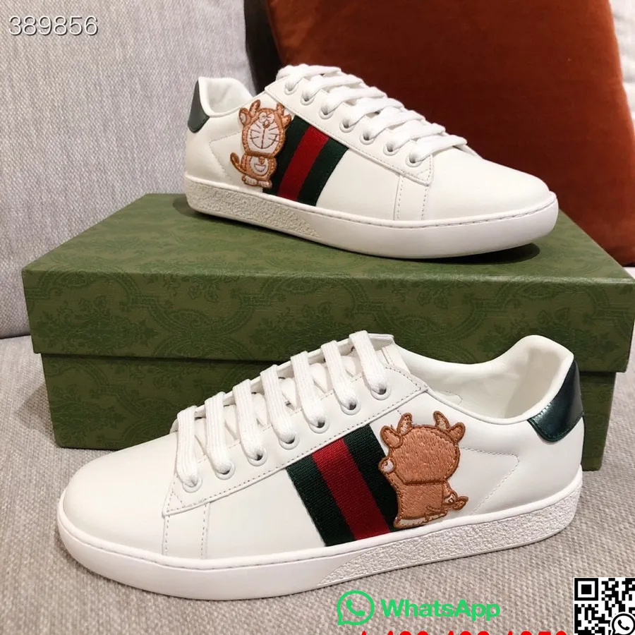 Gucci X Doraemon Web Ace Trampki Skóra Cielęca Kolekcja Jesień/zima 2021, Biały