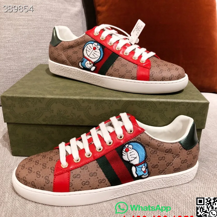 Trampki Gucci X Doraemon Ace Skóra Cielęca, Kolekcja Jesień/zima 2021, Kolor Brązowy