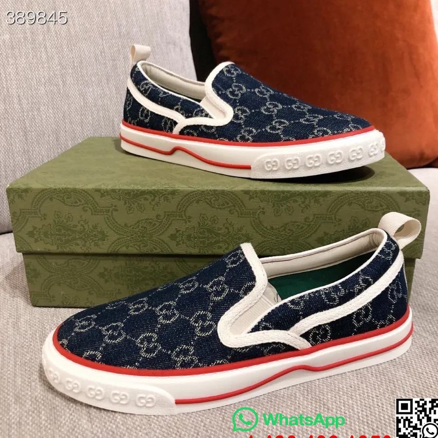 Gucci Tenis 1977 Slip On Superge Iz Telečjega Usnja Kolekcija Jesen/zima 2021, Denim Modra