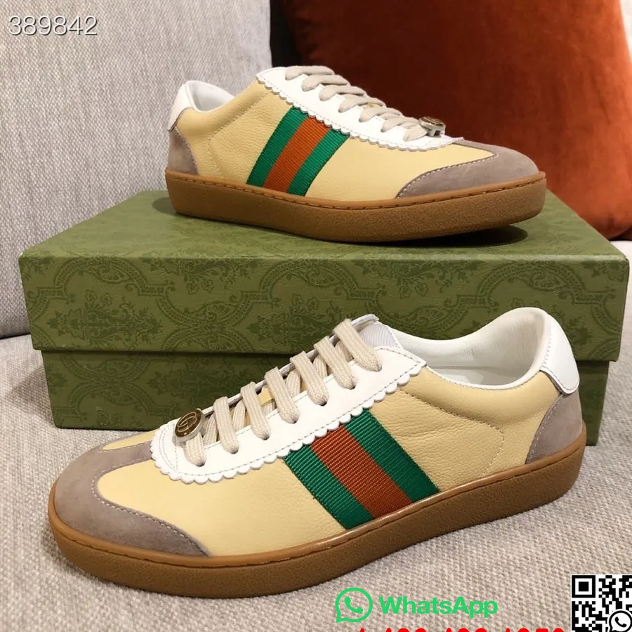 Koleksi Gucci G74 Sneaker Calfskin Leather Musim Gugur/dingin 2021, Putih/kuning