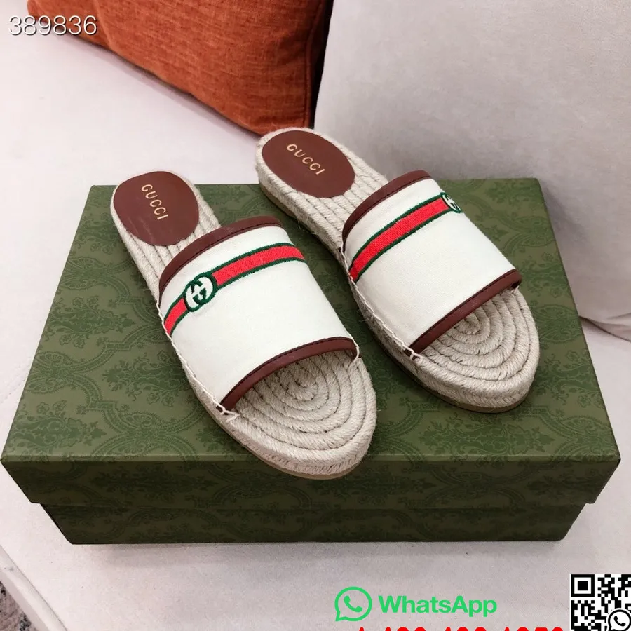 Gucci Espadrille Open Toe Mules Canvas/Calfskin Leather Spring/Summer 2021 Collection, White