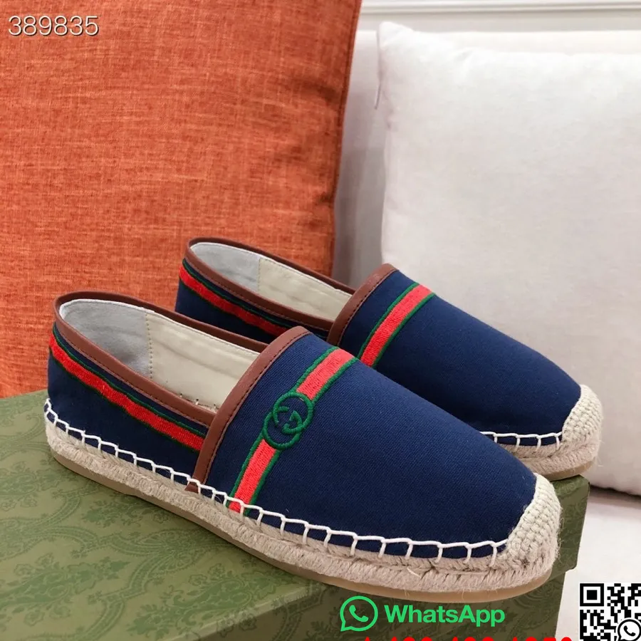 Gucci Espadrille Loafer Kanvas/kalveskind Læder Forår/sommer 2021 Kollektion, Marineblå