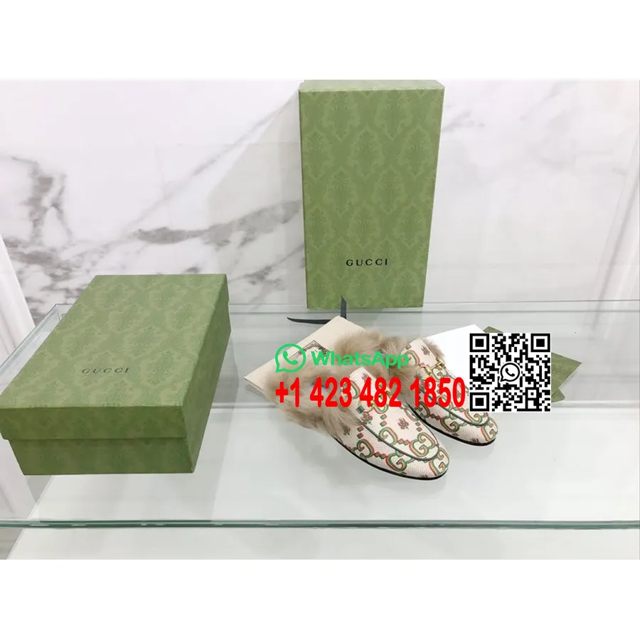 Papuci Gucci Gg Princetown 678192 Piele De Vitel Colectia Toamna/iarna 2021, Verde/rosu