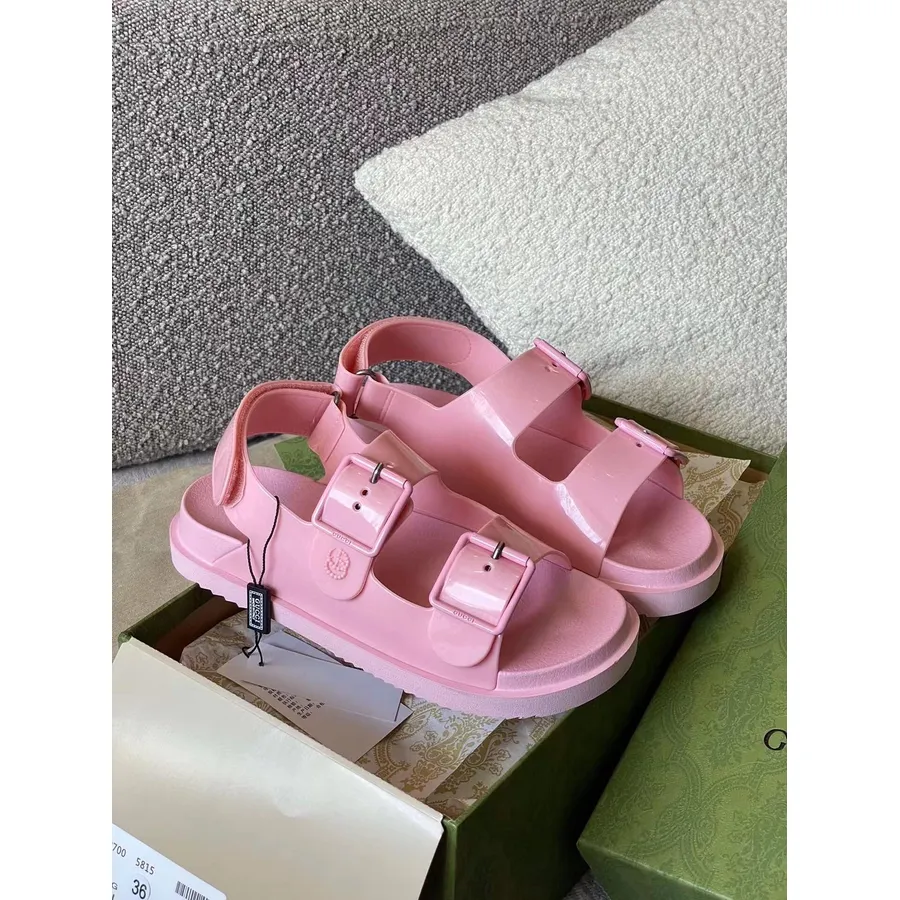 Gucci Sandali Double Gg In Pvc Gomma Velcro Collezione Primavera/estate 2021, Rosa