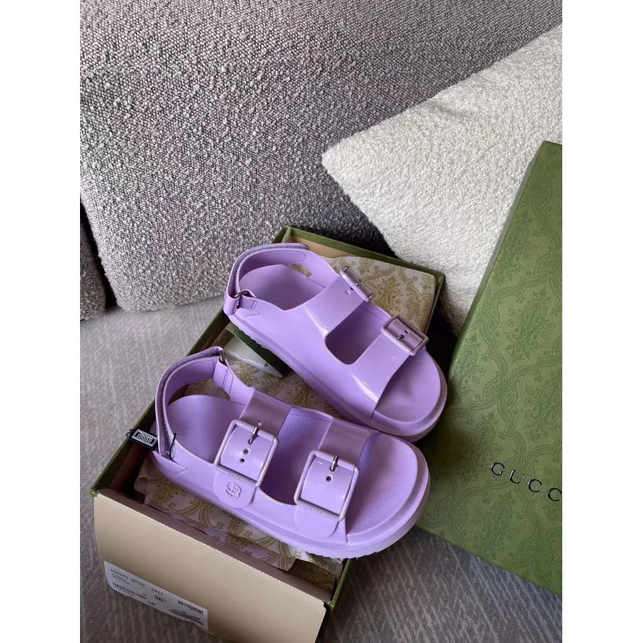 Gucci διπλά Gg Pvc λάστιχο πέδιλα Velcro συλλογή άνοιξη/καλοκαίρι 2021, μωβ