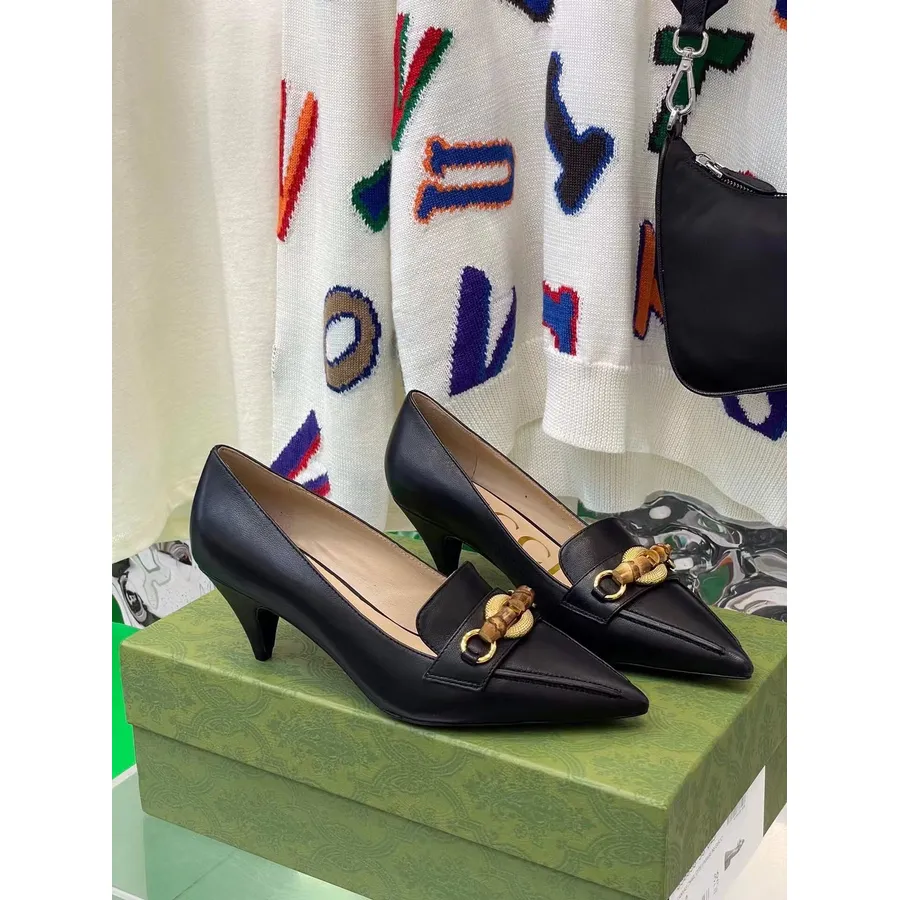 Gucci Bambu Horsebit Pumps Kulit Anak Sapi Koleksi Musim Gugur/dingin 2021, Hitam