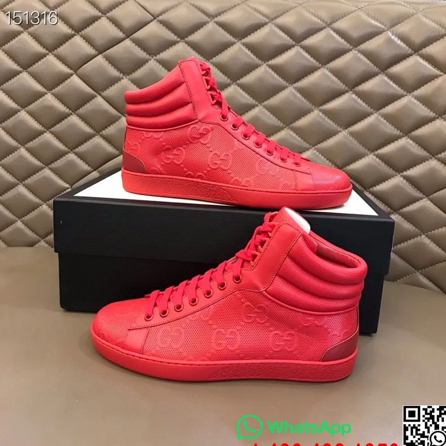 Gucci Ace Gg Embossed Hi-top Mens Sneakers Koleksi Musim Gugur/dingin 2020, Merah