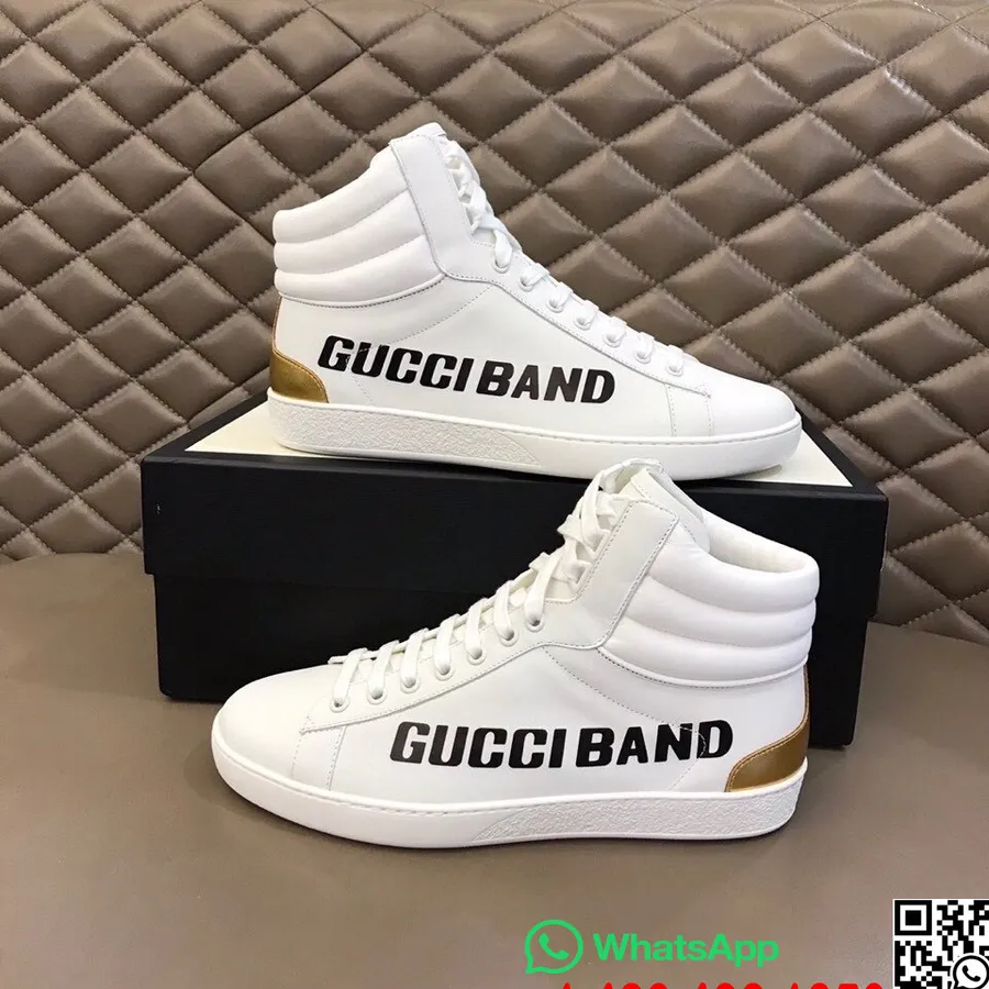 Gucci Ace Gucci Band Sepatu Kets Pria Hi-top Koleksi Musim Gugur/dingin 2020, Putih