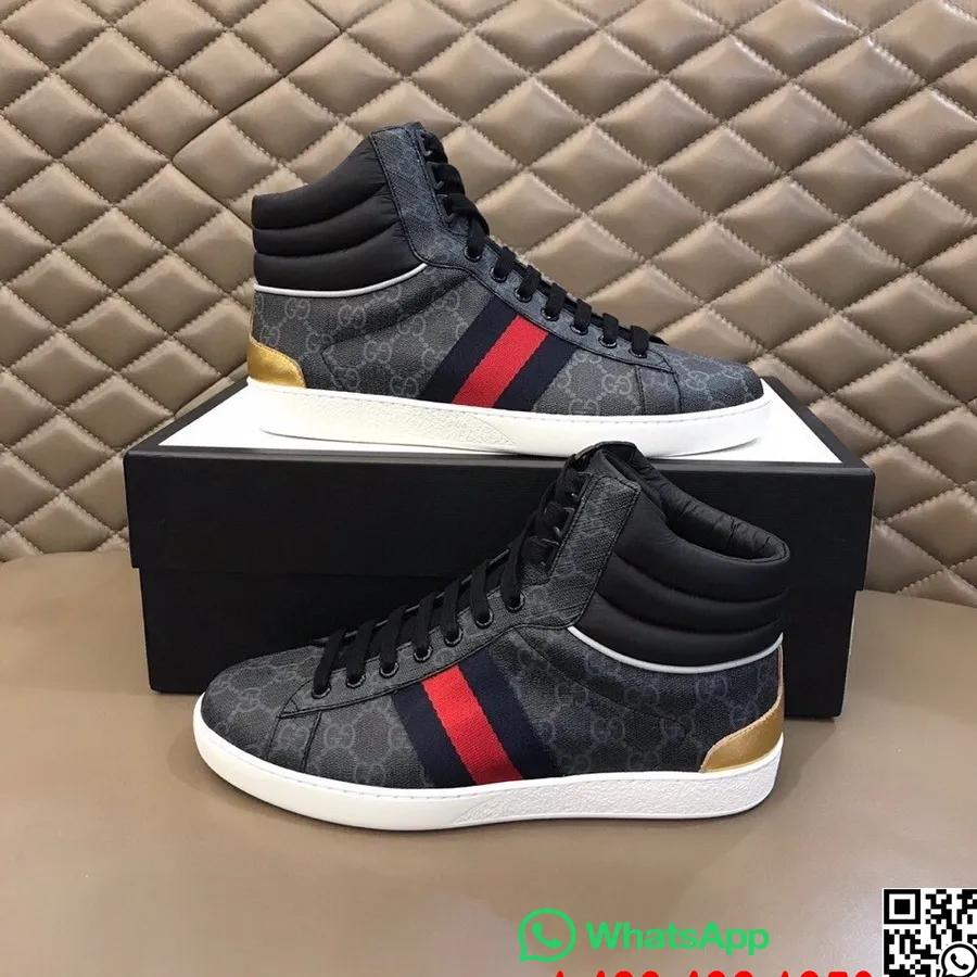 Gucci Ace Gg Supreme Hi-top Sepatu Kets Pria Koleksi Musim Gugur/dingin 2020, Hitam/putih