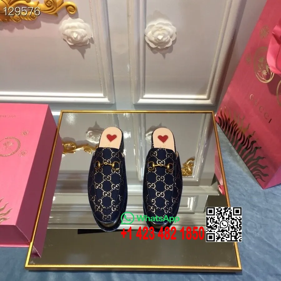 Koleksi Gucci Princesstown Mules Lame/calfskin Leather Musim Gugur/dingin 2020, Biru Laut