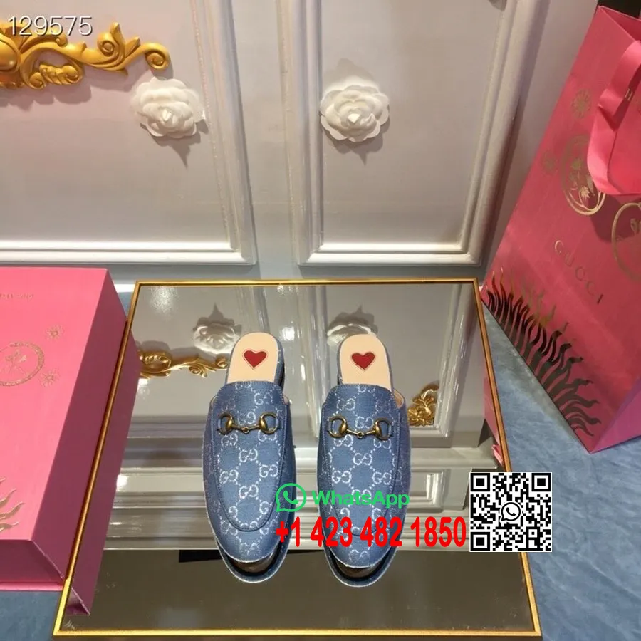 Gucci Princetown Mules Lame/δερμάτινο δέρμα μοσχαριού συλλογή φθινόπωρο/χειμώνας 2020, μπλε