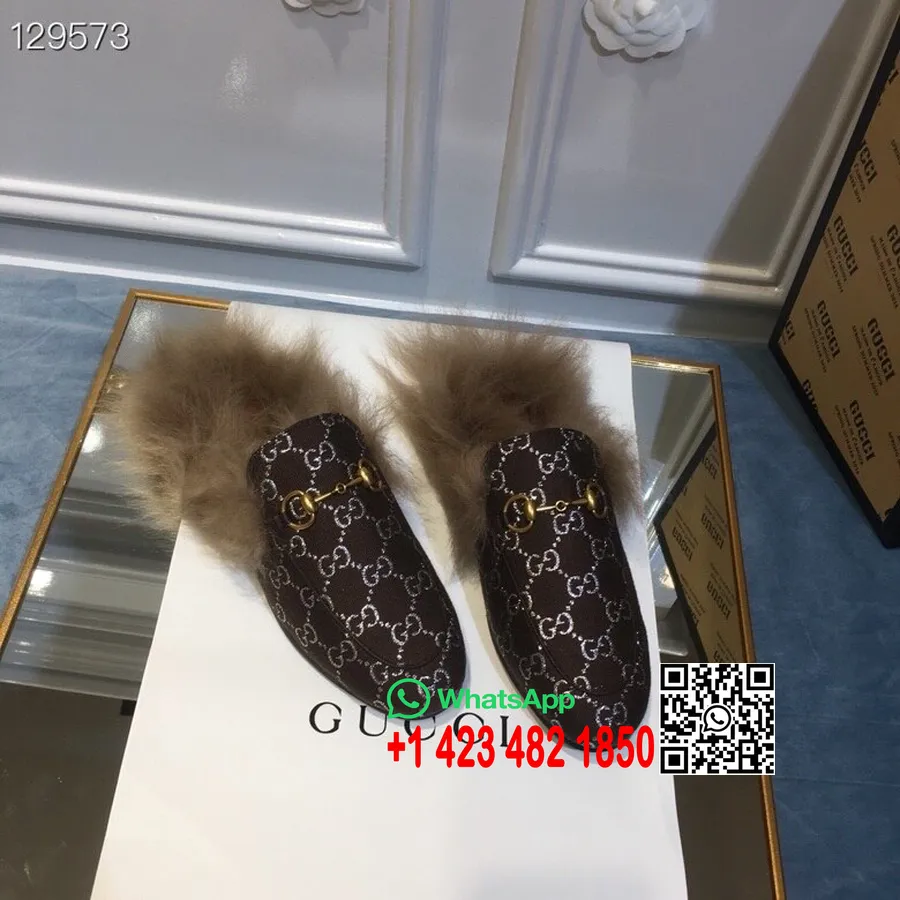 Gucci Princetown Fur Mules Lame/δερμάτινο δέρμα μοσχαριού συλλογή φθινόπωρο/χειμώνας 2020, καφέ