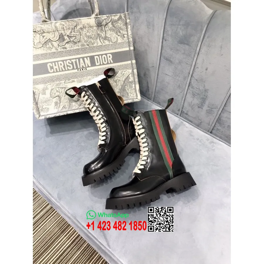 Gucci Halfhoge Platform Bikerlaarzen Met Veters Kalfsleer Herfst/winter 2020 Collectie, Zwart