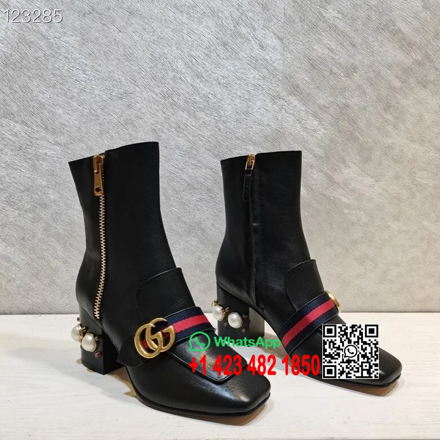 Sepatu Bot Web Gucci Marmont Dengan Koleksi Musim Semi/musim Panas Kulit Anak Sapi Mutiara 2020, Hitam