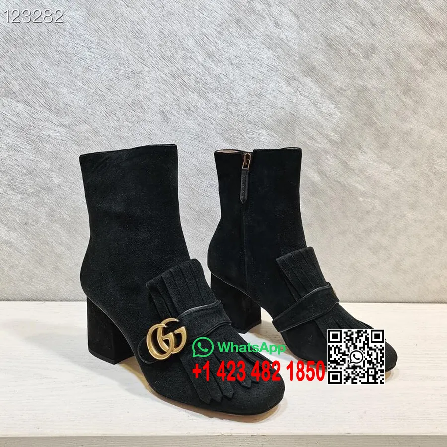 Sepatu Bot Gucci Marmont Koleksi Suede/kulit Anak Sapi Koleksi Musim Semi/musim Panas 2020, Hitam