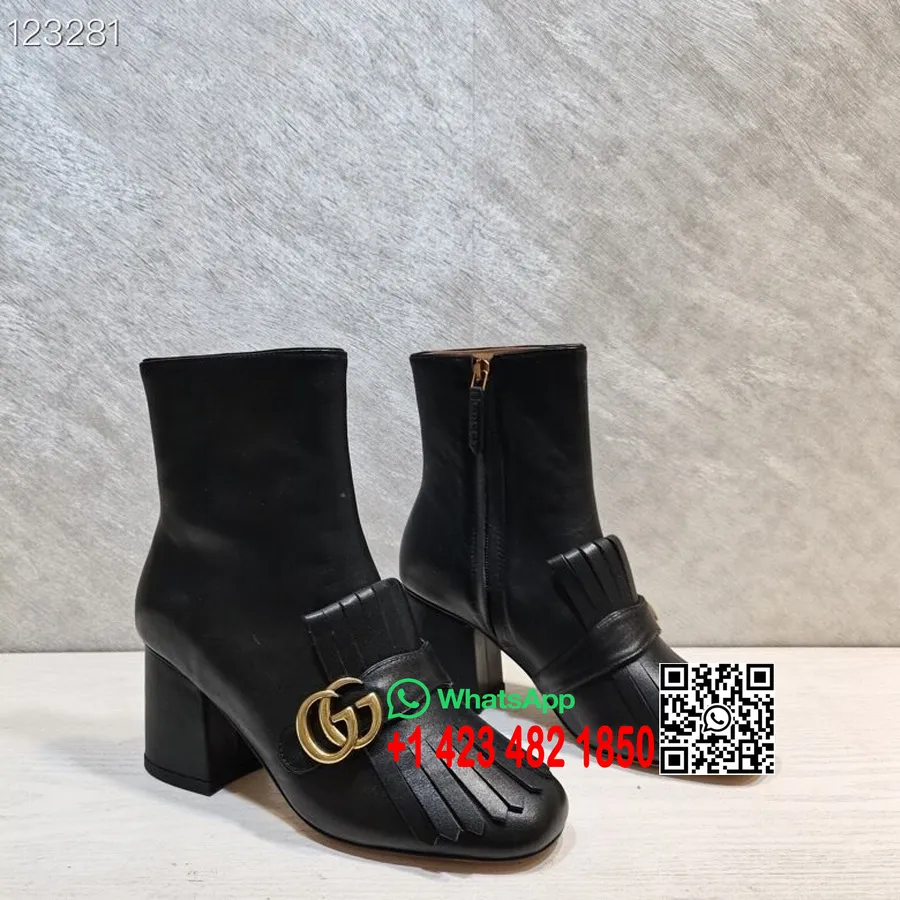 Gucci Marmont Ankle Boots Kulit Anak Sapi Koleksi Musim Semi/musim Panas 2020, Hitam