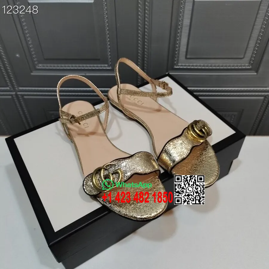 Gucci Marmont Platte Sandalen Kalfsleer Herfst/wintercollectie 2020, Goud