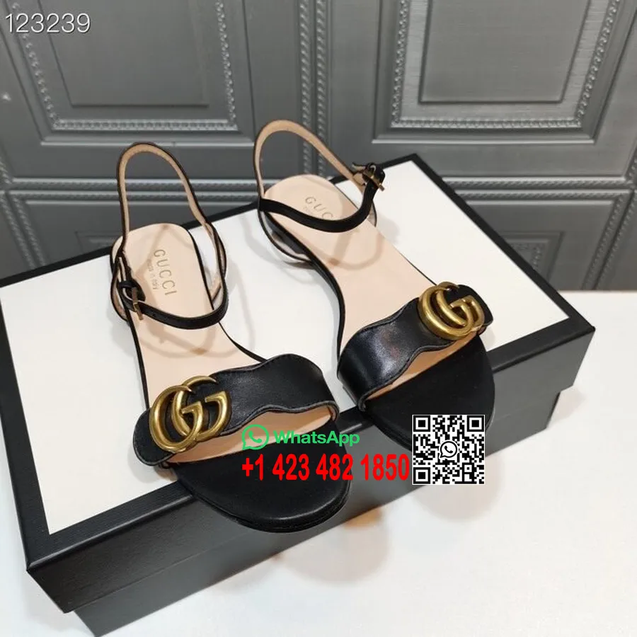 Gucci Marmont Platte Sandalen Kalfsleer Herfst/wintercollectie 2020, Zwart