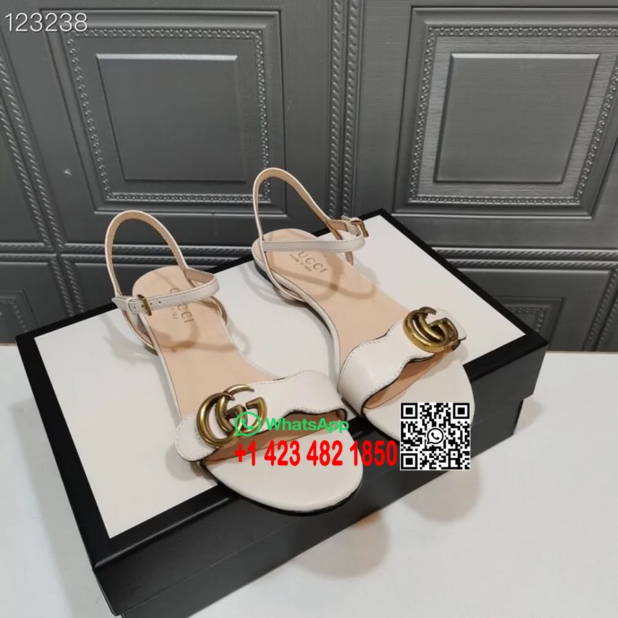 Gucci Marmont Düz Sandalet Dana Deri Sonbahar/kış 2020 Koleksiyonu, Beyaz